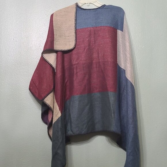 Accessory St New York Assemetrical Shawl Wrap Gray Blue Burgandy OS - Picture 3 of 6